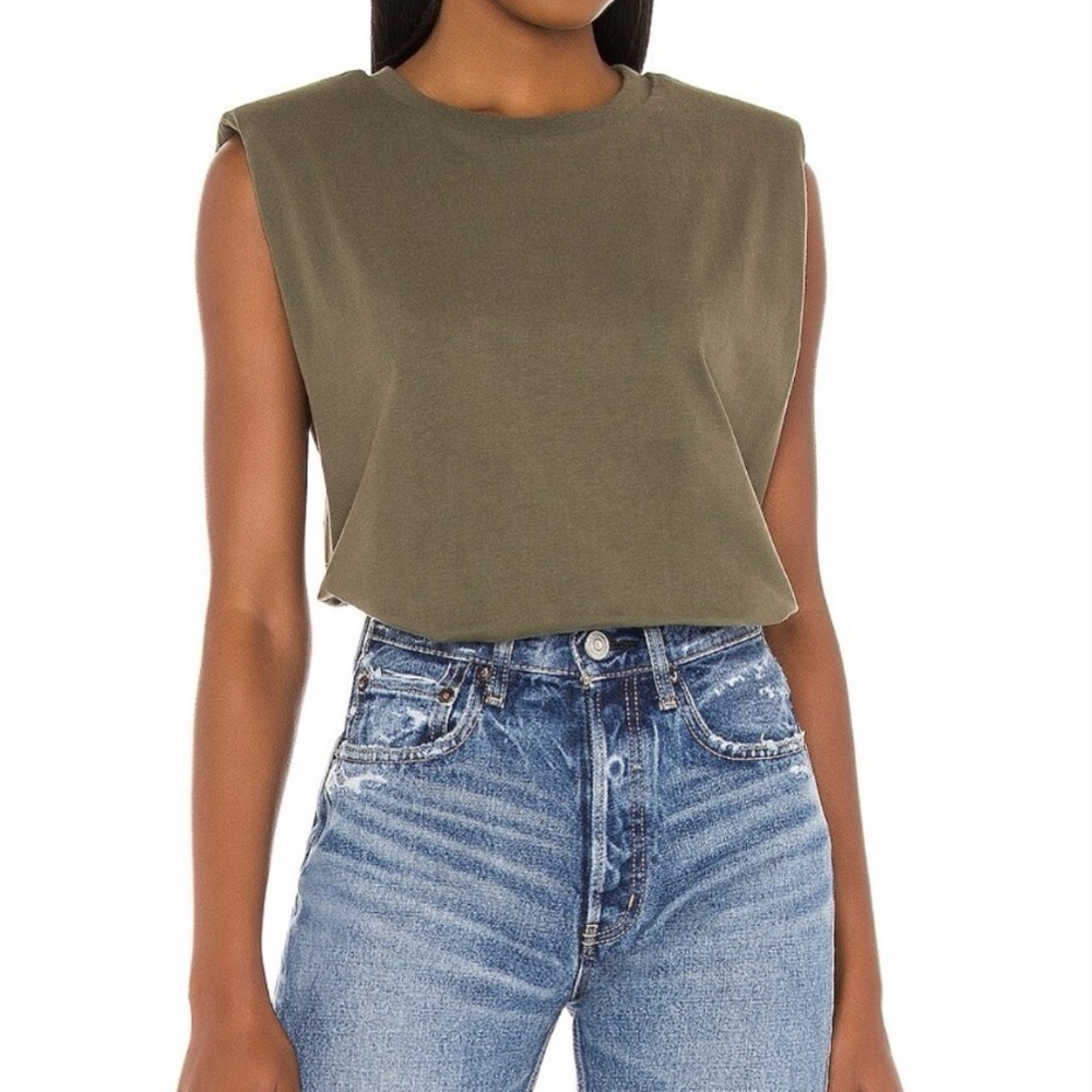 All Saints Olive Green Coni Shoulder Padded Tank